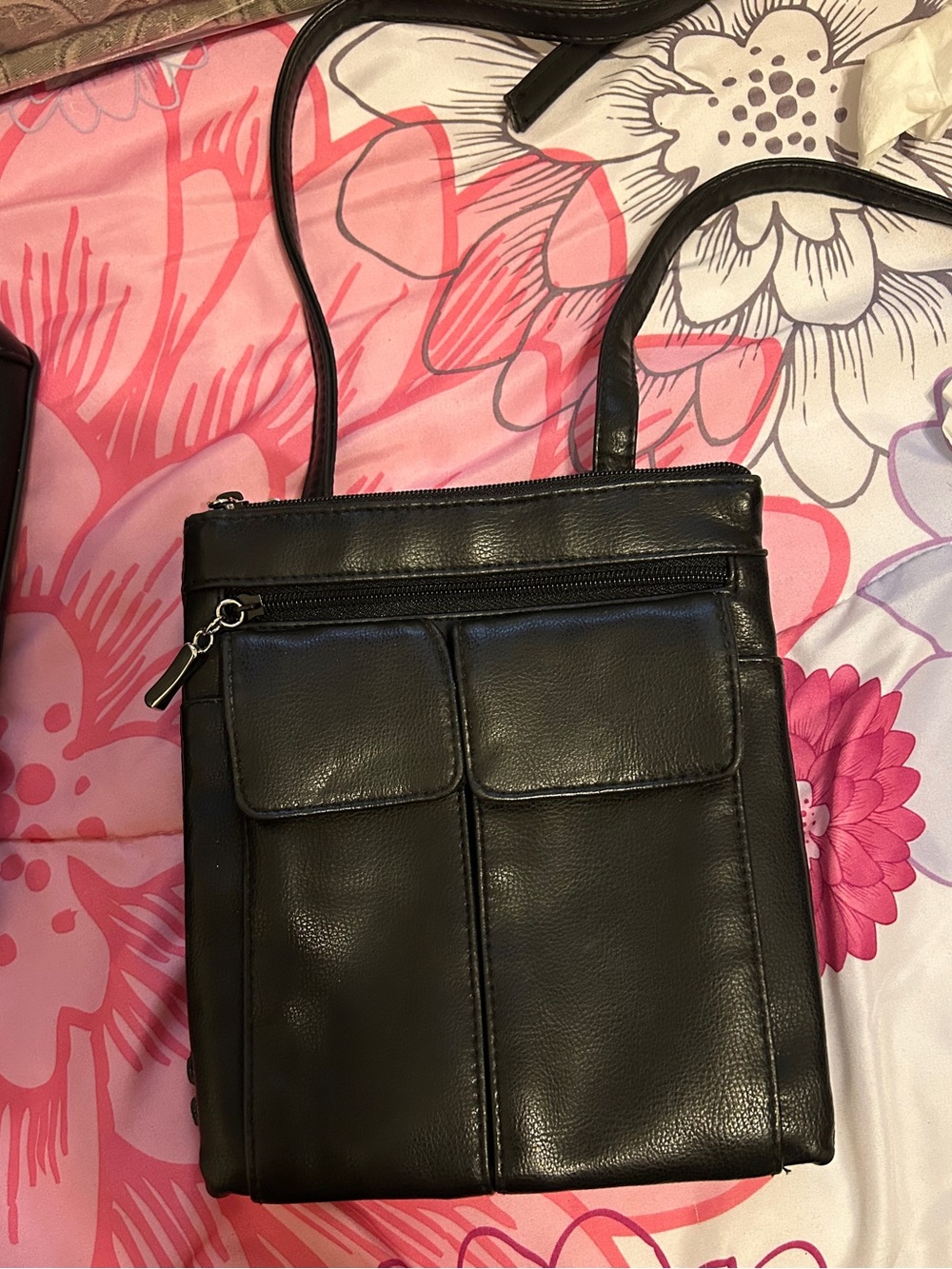Black Leather Crossbody Bag - Classic Organizer